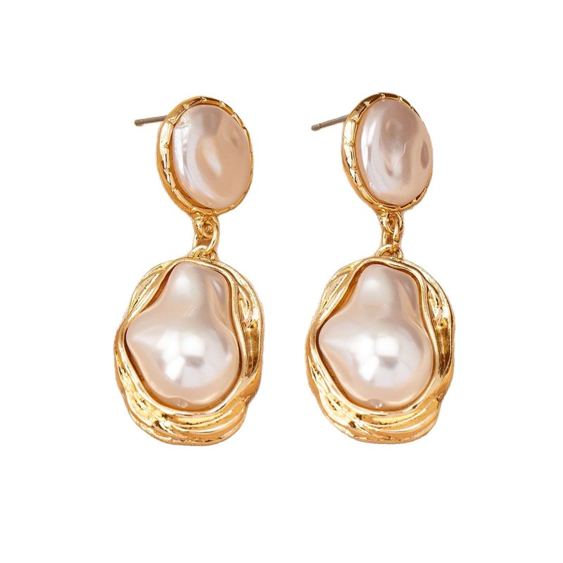 Chunky Gold Baroque Pearl Dangle Earrings for Women Vintage Pearl