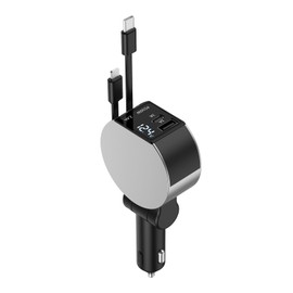Retractable Car Charger [4 in 1 75 W USB C Car Charger Adapter] Fast Charging Car Charger, Type C Retractable Car Charger, Silver