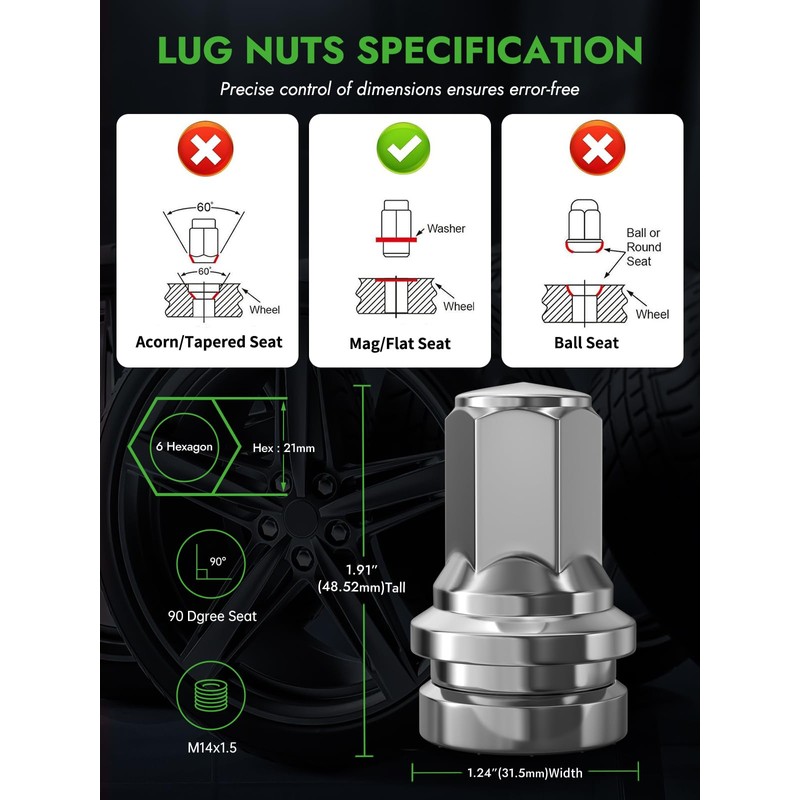 AUTOPTIM 32PCS M14x1.5 OEM Lug Nuts - Replacement for 2017-2024
