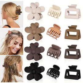 TOFBS 12 Stück Matte Rutschfeste Haarspangen Set Blumen-Haarklammern kleine Quadrat Krallen-Haarspangen Zweireihige Zahnspangen Haar Starken Halt Haar Krallen Haar Zubehör
