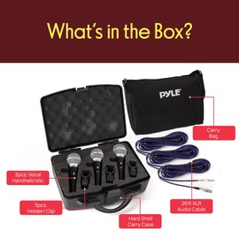 Pyle 3 Piece Professional Dynamic Microphone Kit Cardioid Unidirectional Vocal Handheld MIC with Hard Carry Case & Bag, Holder/Clip & 26ft XLR Audio Cable to 1/4'' Audio Connection (PDMICKT34),Black