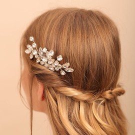 Jumwrit Wedding Hair Comb for Brides Rhinestone Hair Comb Hair Accessories Handmade Bridal Headpiece for Women and Girls（Rose Gold）