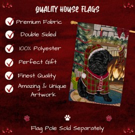 Doggie of the Day Pug Dog House Flag - Christmas Stocking was Hung - Holiday Outdoor Double Sided Pet Portrait Home Garden Decor 28"w x 40"h, HFLG57602