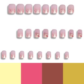 Thanksgiving Press on Nails Square Short Length Glossy Full Cover Acrylic Square False Nails with Maple Leaf Designs Artificial Autumn Leaves Fake Nails Holiday Glue ons Fingernails for Women(Y06)