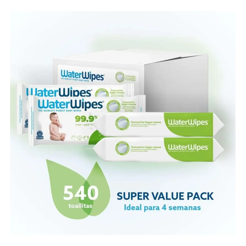 Pack X9 Toallas Humedas Texturizadas 99.9% Agua Waterwipes