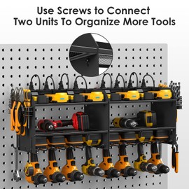 CCCEI Modular Power Tool Organizer Wall Mount with Charging Station. Garage Drill Storage Shelf with Hooks, Heavy Duty Rack, Tool Battery Holder Built in 8 Outlet. Gift for Men. Black, 2 Pack.