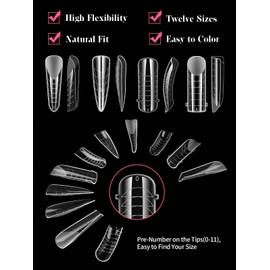 EBANKU Clear Matte Poly Gel Nail Forms 4 Styles, 96PCS Dual Nail Forms Full Cover Nail Mold Tips Acrylic Nail Extension Tools 12 Sizes Scale for Poly Gel Nail Art Salon Nails Design