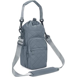 sportsnew Water Bottle Holder with Strap 32oz 40oz Insulated Water Bottle Carrier Sling Bag with Phone Pocket Water Bottle Sleeve for Walking Hiking - Color: Quilt Blue