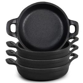 Ziliny Cast Iron Skillet 5 x 5 x 1.2'' Mini Cast Iron Round Pans Small Cast Iron Ramekin Black Casserole Dish Cast Iron Cookware Oven Safe Mini Skillets for Home Indoor Picnic Kitchen(4 Pcs)