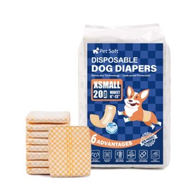 Pet Soft Male Dog Wraps - Disposable Dog Dipaers Male Wetness Indicator, Ultra Absorbent Puppy Diapers for Excitable Urination or Incontinence, 20pcs XSmall