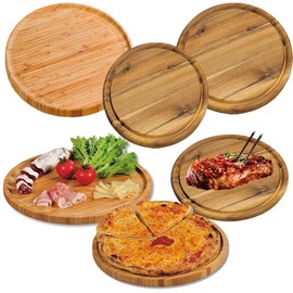 LS-LebenStil XL Pizza Plate 32 cm Round Bamboo Wood FSC Certified Chopping Board Serving Plate Meat Plate