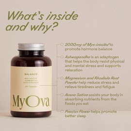 MyOva MyOva Balance PCOS Supplement - 30-Day Supply - 2000mg Myo-Inositol for PCOS Support - Complex Includes Ashwagandha and Magnesium to Support Energy, Mood and Hormonal Balance C UK Manufactured
