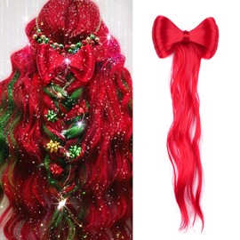 LyoRuSi Ponytail Wig with Red Bowknot - 14 Inch Hair Bow Alligator Clip Extension for Women & Girls