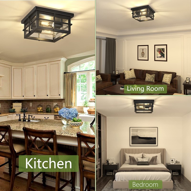 Asnxcju Modern Outdoor Ceiling Light Fixtures, 2-Light Black Flush Mount