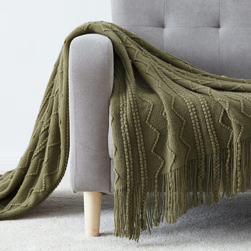 BOURINA Textured Solid Soft Sofa Throw Couch Cover Knitted Decorative