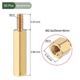 YOKIVE 50 Pcs M2.5 Standoff Screws, Brass Hex PCB Standoffs, Keep Height Consistent, Great for Motherboard (Gold Tone, 25mm+6mm)