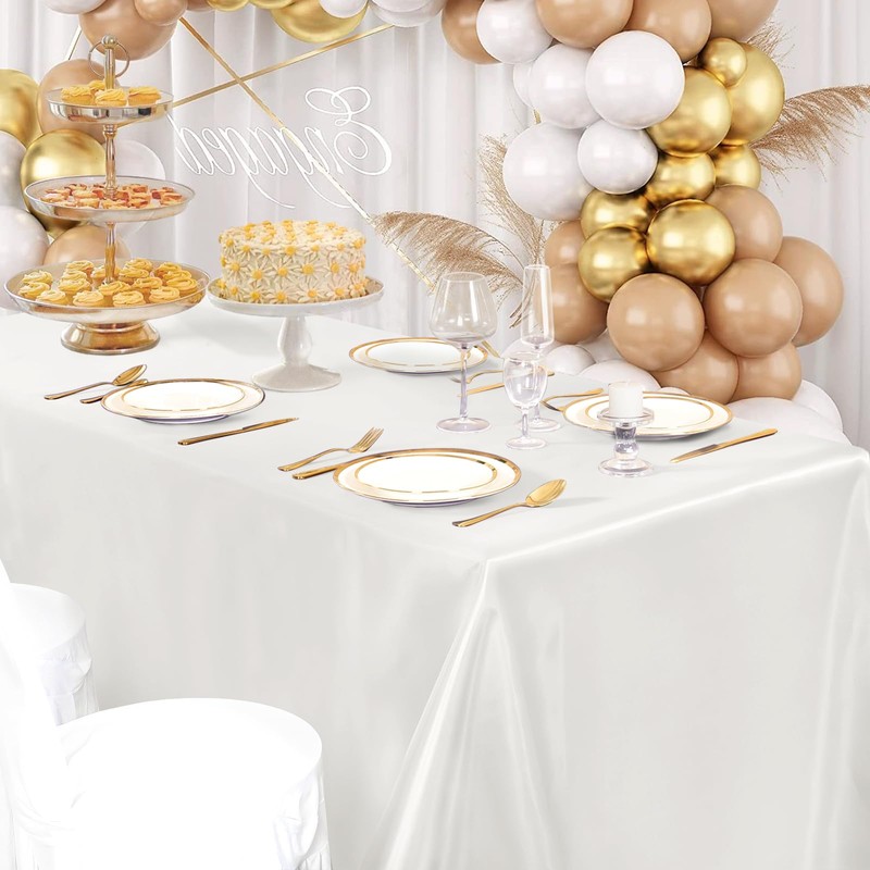 Horbaunal Ivory Satin Tablecloth 54 x 54 Inches Square Table