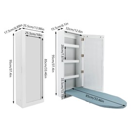 KELIBI Multi-Functional Wall-Mounted Ironing Board, Household Wall Mount Hide Away Ironing Board Cabinet, 180°Rotate Fold Professional Space Stored Ironing Board, with 3 Tier Shelf, for Home White
