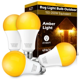 Prosperbiz Bug Light Bulbs Outdoor: A21 23W Amber Yellow Light Bulb, 150W-200W Equivalent, 2000K LED Light Bulbs E26, Bug Light Bulb for Outside Porch, Garage, Non-Dimmable, 4 Pack