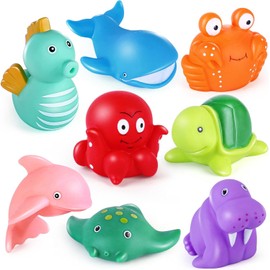 LotFancy Pack of 8 Bath Toys for Baby from 1 2 Years, Bath Toy from 3 4 Years, Children's Toy for Bathtub, No Holes Sea Animals for Boys and Girls