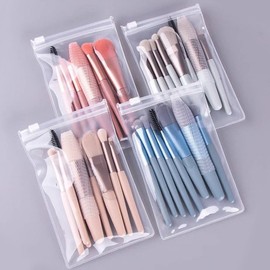 8-Piece Portable Beauty Brush Set with Cover: Powder, Eyeshadow, Foundation, Eyelash & Cover Brushes Tool Apricot (Storage Bag)- 10ea