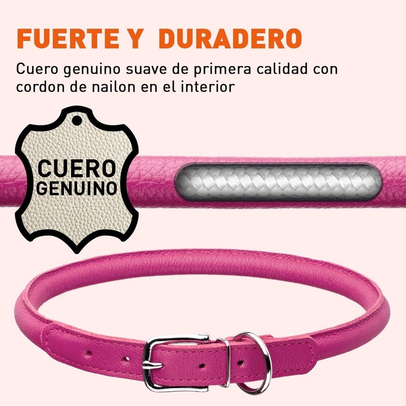 Collar de piel enrollada para perro – L1000, suave y