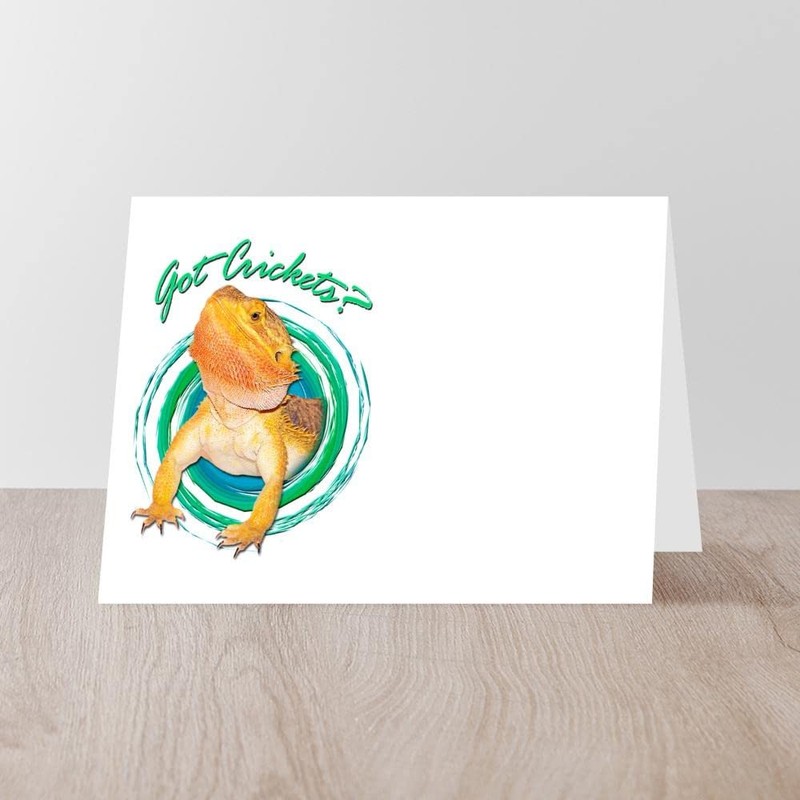CafePress Bearded Dragon Got Crickets 4 Matte Folded Greeting Card