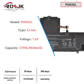 PO02XL Laptop Battery for HP Stream 11-R 11-R014WM 11-R010NR 11-Y 11-AH 11-AK 11-AH011WM Series P002XL 823908-1C1 824560-005 824536-850 HSTNN-IB7G HSTNN-DB7G TPN-Q166 823908-2C1 PO02037XL-PL 7.6V 37Wh