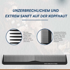 Rosila 2 Pack Carbon Comb Anti-Static, Shatterproof and Odourless. Professional Hairdressing and Barber Comb Men and Women Hair Comb 18 cm