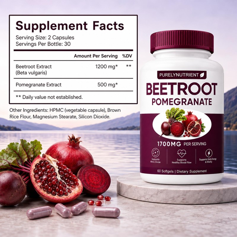 Beet Root + Pomegranate Supplement with 1200mg Beetroot & 500mg