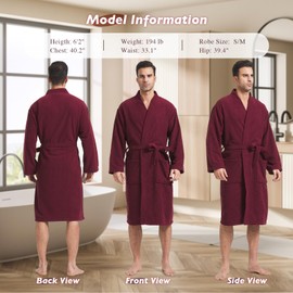 FashGudim Terry Cloth Robes for Men Big and Tall Short Mens Kimono Robe Super Absorbent Spa Bathrobe Calf Length With Pockets（Burgundy,XXXL）