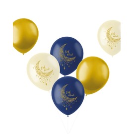 Folat Eid Mubarak Ramadan Decoration - Balloons Gold White Blue 33 cm Pack of 6 - Eid Decoration Star Moon Accessories Ramadan