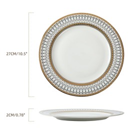 YEWUDHOM 10.5 Inch Ceramic Dinner Plates Set of 4,Gold Thread and Printed Design Cutlery Set,Scratch Resistant Modern Steak Salad Plate Set for Home Party Wedding Festival Restaurant Utensils