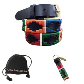 Carlos Diaz Skinny Mens Womens Unisex Brown Leather Embroidered Polo Belt (105 cm/ 38 Inches)