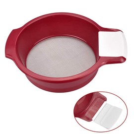 DECARETA Flour Sieve Stainless Steel Fine Sieve Flour Red 21 cm Diameter Kitchen Sieves with Handles Household Sieve Fine Mesh Stainless Steel Sieve with Scraper for Flour Tea Sugar Powder Kitchen