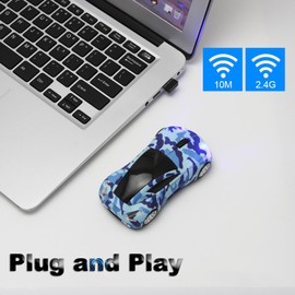 Wireless Mouse, Cool Sports Car Shape Computer Mouse, 2.4 GHz USB Mouse with Headlights,1600 DPI Optical Mice, Portable Gaming Mouse with USB Receiver for Laptop, Office, Home
