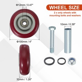 MECCANIXITY 4 Inch Push Cart Wheels Replacement Nylon Rolling Casters Wheel with 3/8" Bore Each Loading Capacity 220 lbs for Furniture Platform Trucks Shopping Cart Shelf, Red Pack of 2