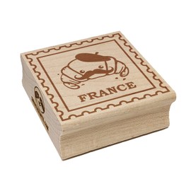 France Travel French Croissant with Beret Square Rubber Stamp for Stamping Crafting - 1.25in Small