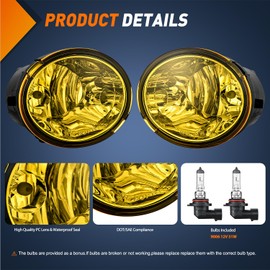 Nilight Fog Lights Assembly Compatible with 2001 2002 2003 2004 2005 2006 2007 Toyota Sequoia 2000-2006 Tundra(NOT fit steel front bumper models) w/9006 12V 51W Bulbs Amber Lens