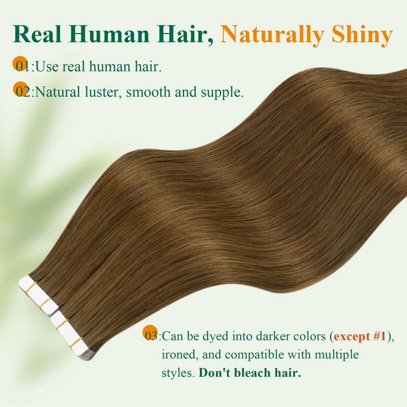 Easyouth Tape in Human Hair Extensions Natural Brown 16Inch Hair