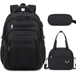 DIGOBAY Backpack for School Girls Boys, College Backpack with Lunch Bag Pencil Case for Teens Kids Elementary Middle High School, Casual Multi-Pocket Travel Daypack with USB Port for Women Men Black