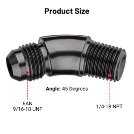 EVIL ENERGY 6AN to 1/4" NPT Male 45 Degree One Piece Full Flow Fitting Adapter Aluminum Black