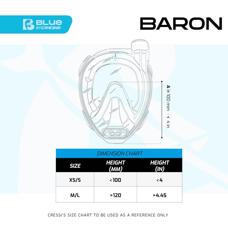Cressi Baron Adult Unisex Full Face Mask, Large Vision Snorkelling