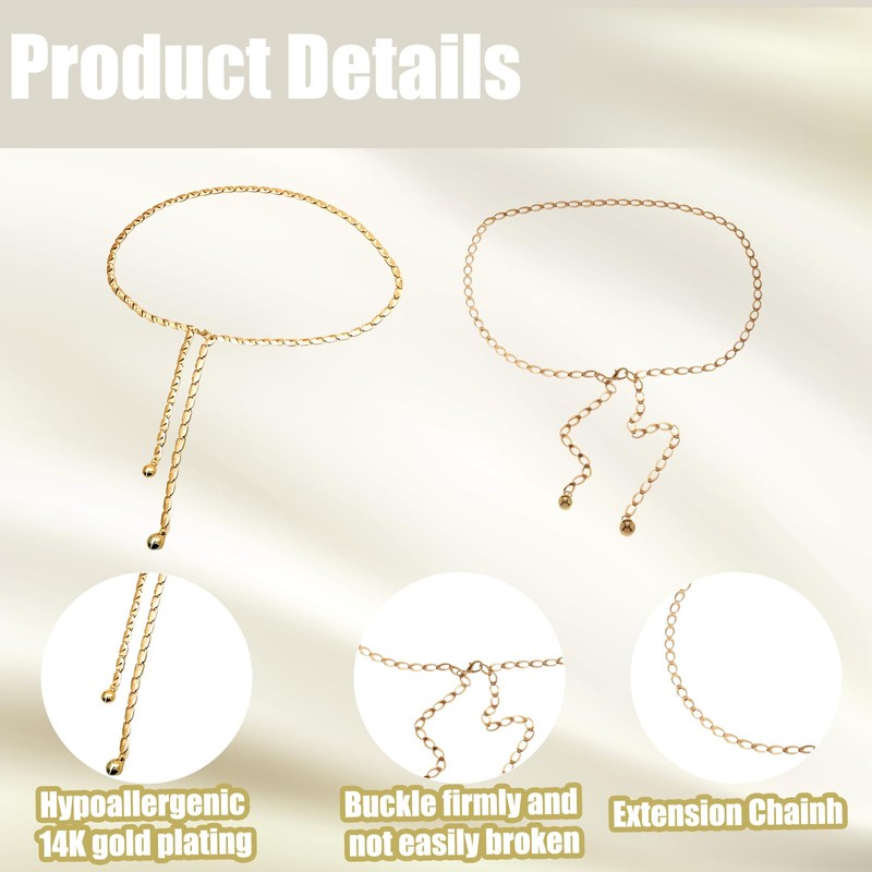 2 Pcs Gold Chain Belt for Women, Gold Belt Women,