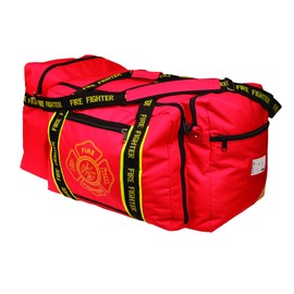 OccuNomix OK-3000 Large Gear Bag, “Firefighter” Woven In Reflective Trim Along Bag Straps, Maltese Cross Logo, 3 Compartments with 2 Outside Zip Pockets, 29” x 17” x 16”, Red