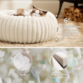Bedsure ComfyFleece™ Cat beds for Indoor Cats - Donut Dog Beds for Small Dogs with Corduroy Fleece & Anti Slip Bottom, Faux Fur Pet Beds with Washable Removable Cover, Cream, 20x20x6 inches