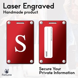 Premium 3-Layer Aluminum Luggage Tags by Fortuna - Easy to Claim, Laser-Engraved, Plastic-Free, and Eco-Friendly Luggage Tag Holders, 2-Pack, Red (S)