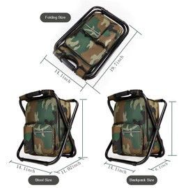 YESIACE Portable Hiking Camouflage Camping Stool, Folding Camping Chair Stool Backpack with Cooler Insulated Picnic Bag