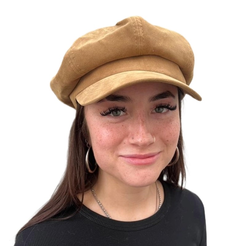CRAGGI Baker Boy Newsboy Cap Camel Brown Velvet Women's Hat,