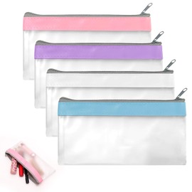 Tohhdov 4 Pcs Clear Mini Makeup Zipper Pouch, Money Bags with Zipper for Cosmetics/Cash/Coins/Travel Organization/Keys/Check/Lipsticks (8x4 Inches)